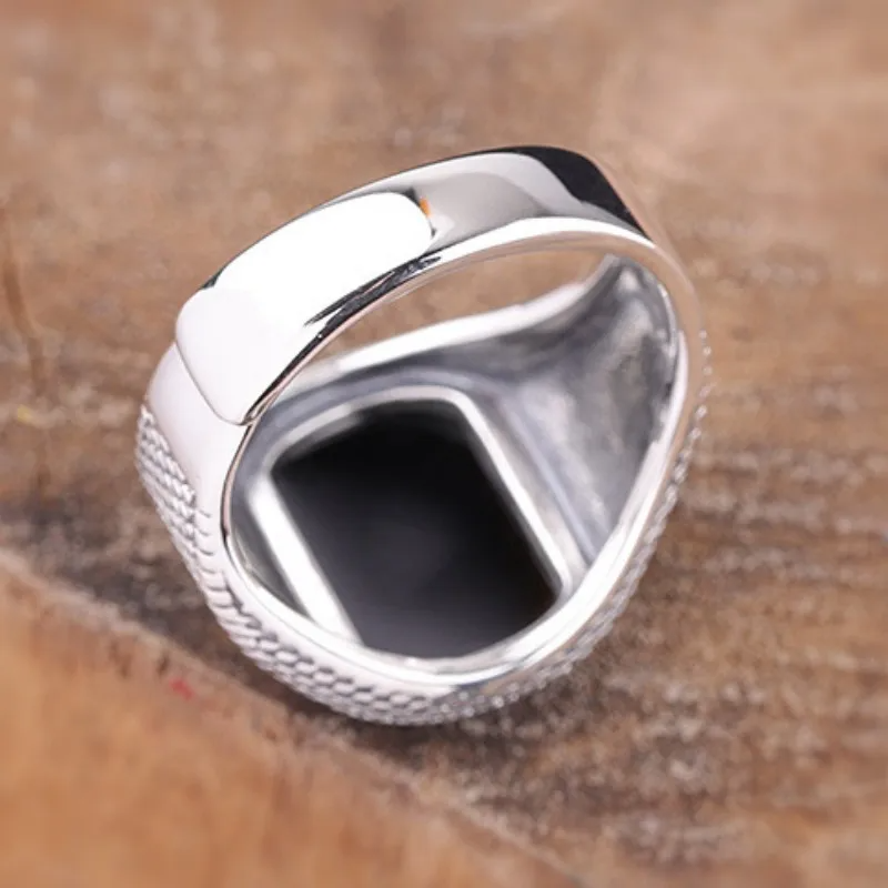 Anel Turco - Prata 925 e Ágata Negra (Ajustável)