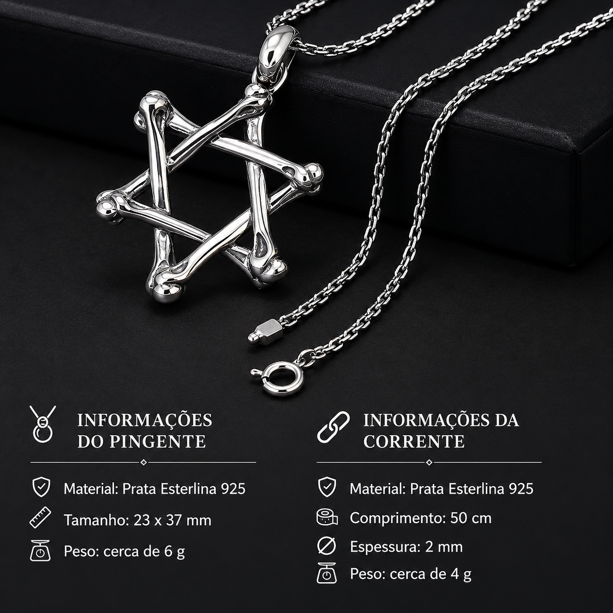 Colar Estrela de Davi - Prata 925