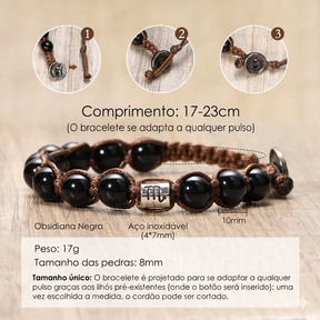 Pulseira Signus - Pedra Obsidiana Negra (Ajustável)