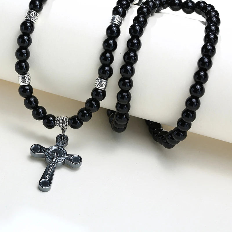 Colar Crucifixo Rosário Negro