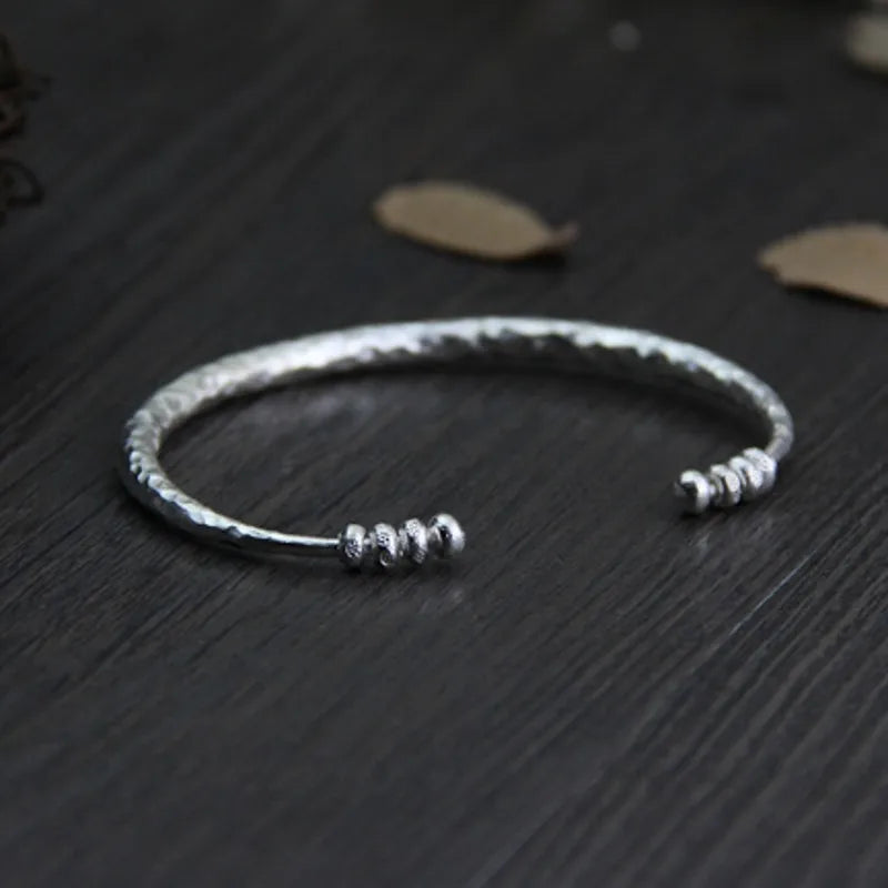 Bracelete Martelado Slim - Prata 925 4.3mm (Ajustável)