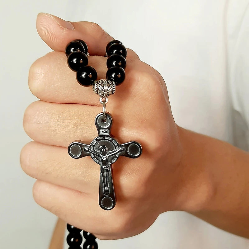 Colar Crucifixo Rosário Negro
