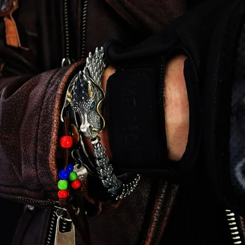 Pulseira Dragon - Banhanda a Prata Antiga