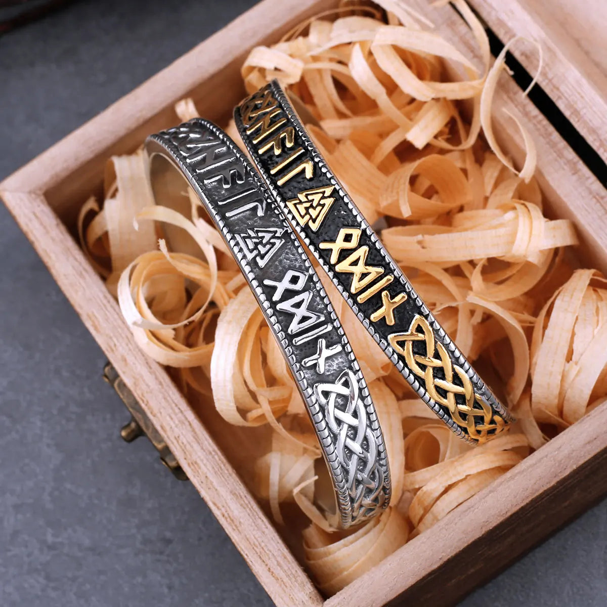 Bracelete Valknut Runas - Aço Inoxidável