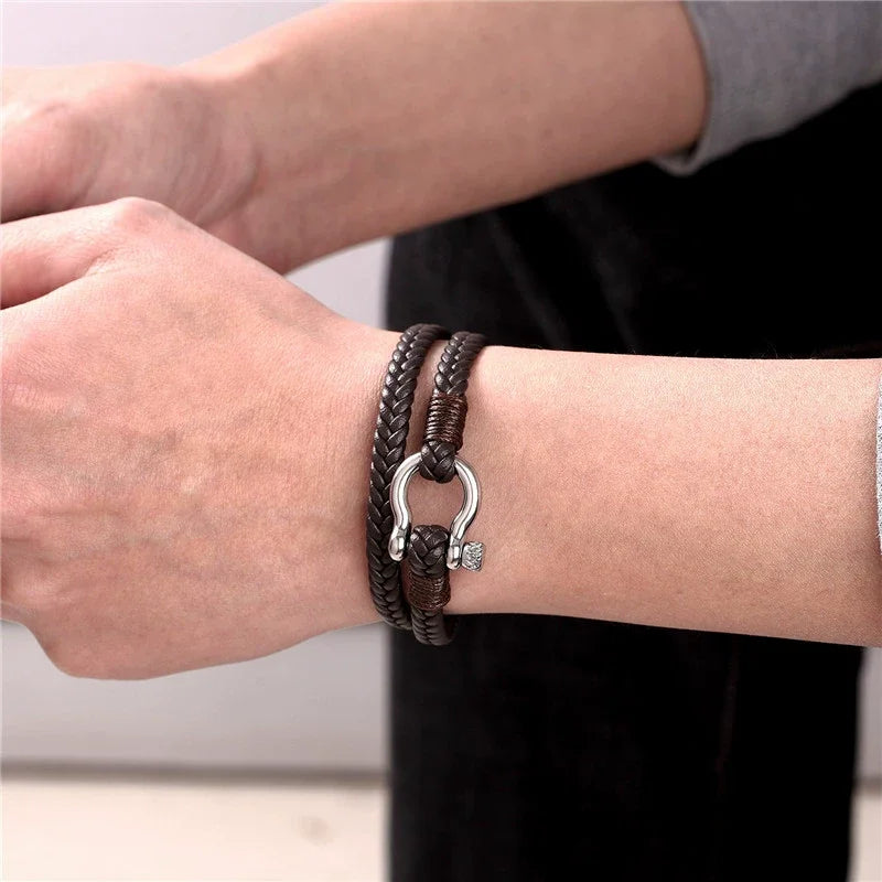 Pulseira Onyx – Aço Inoxidável e Couro Premium