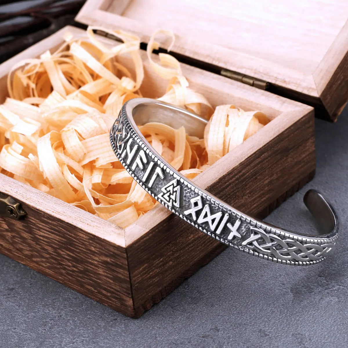 Bracelete Valknut Runas - Aço Inoxidável