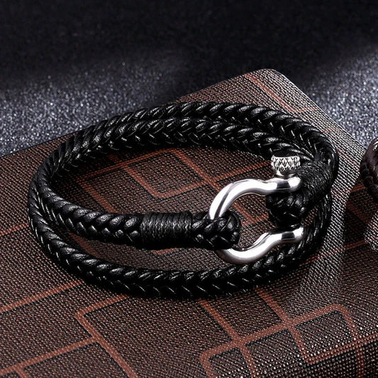 Pulseira Onyx – Aço Inoxidável e Couro Premium