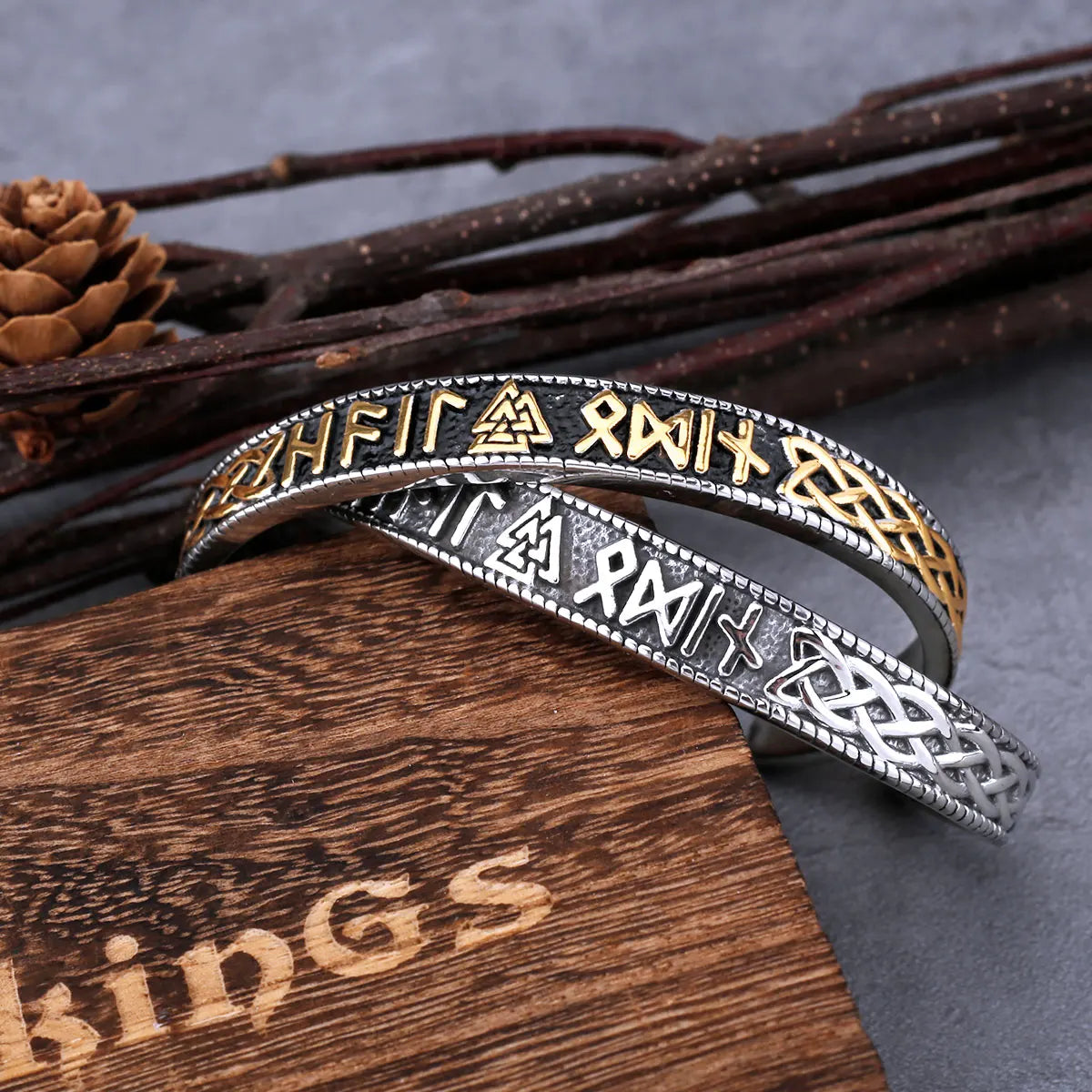 Bracelete Valknut Runas - Aço Inoxidável