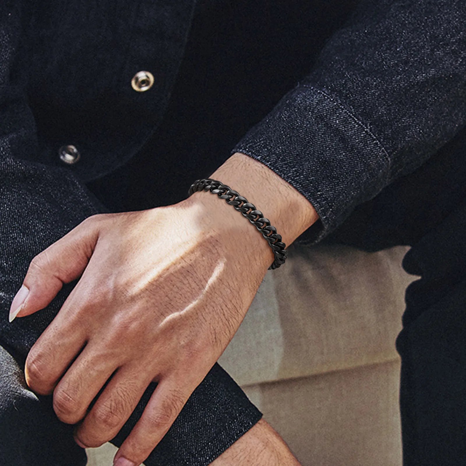 Pulseira Miami Black - Aço Inoxidável