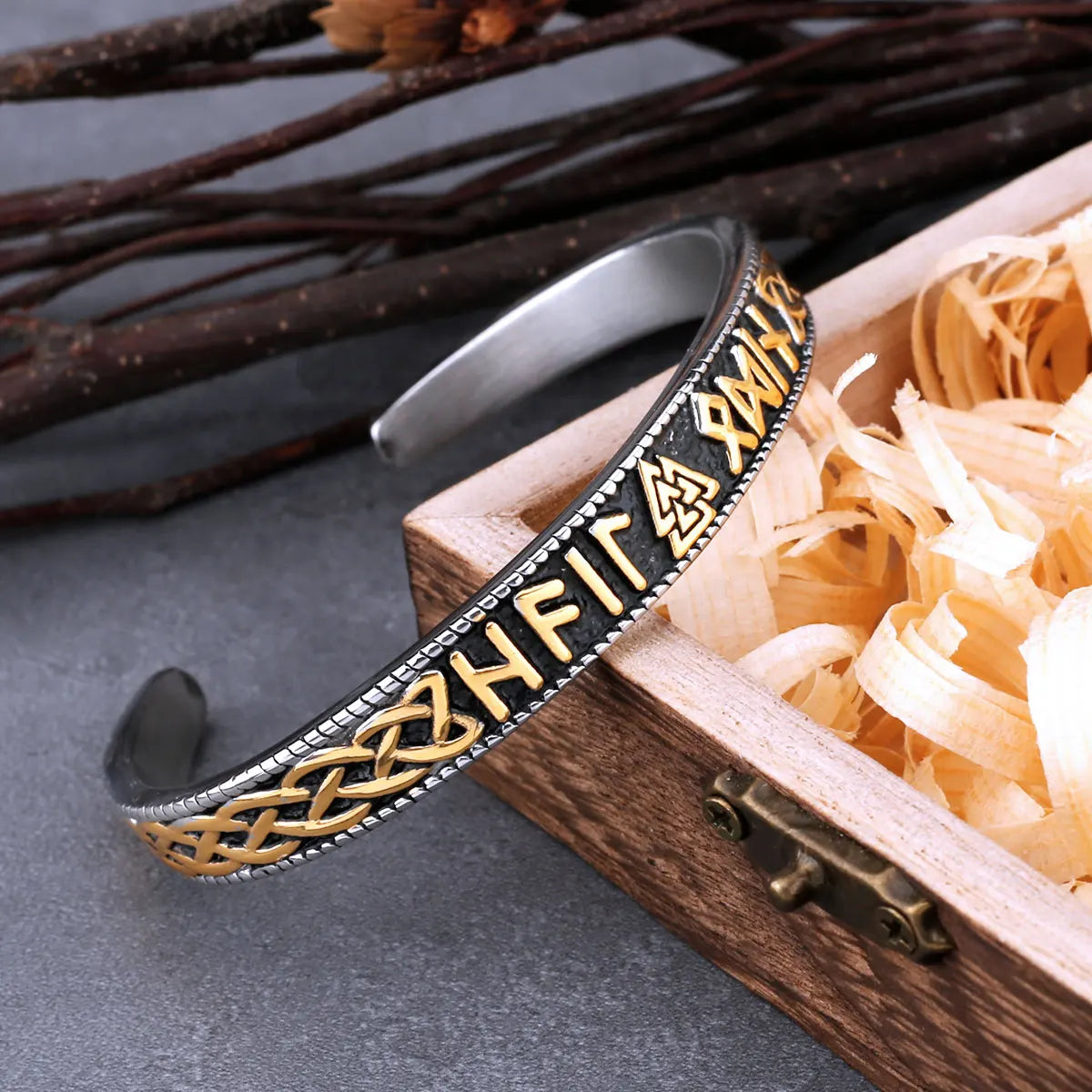 Bracelete Valknut Runas - Aço Inoxidável