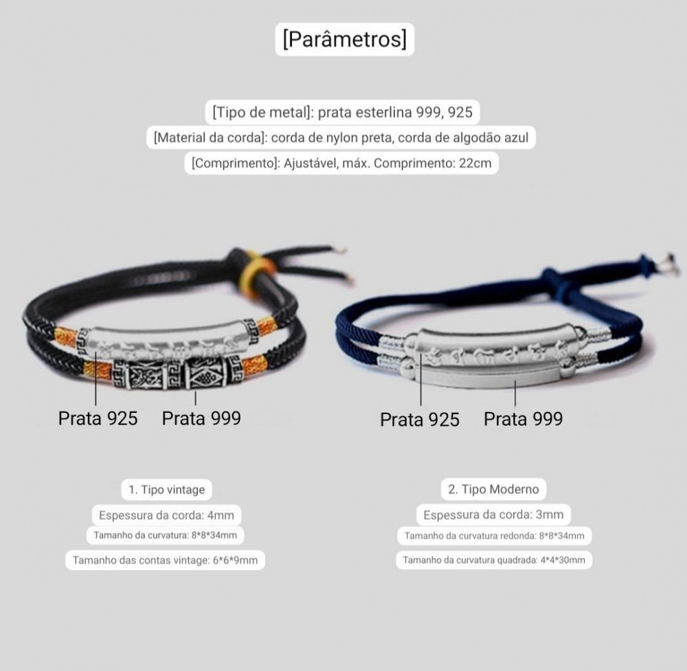 Pulseira Tibetana - Mantra (Corda Premium + Prata 999/925)